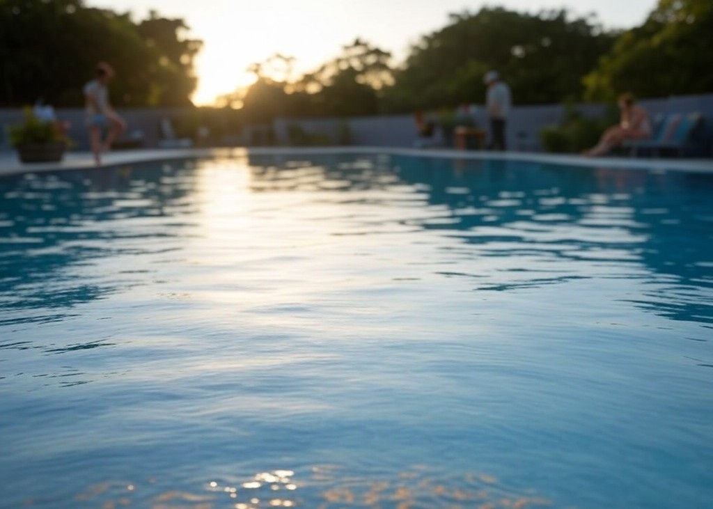 Pool in der goldenen Stunde mit Sonnenuntergang, Nordpool Berlin